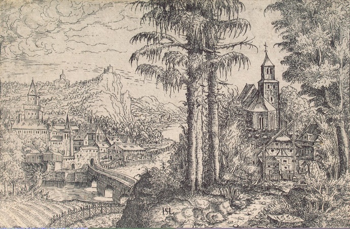 Лаутензак, Ганс Зебальд - Вид города у реки с церковью на правом берегу