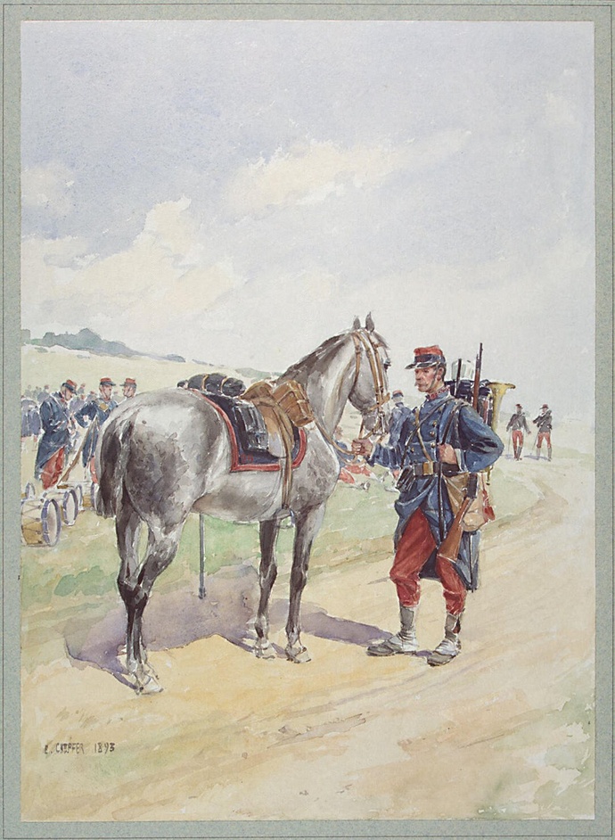 Шеффер, Е. - Французский солдат, держащий под уздцы лошадь